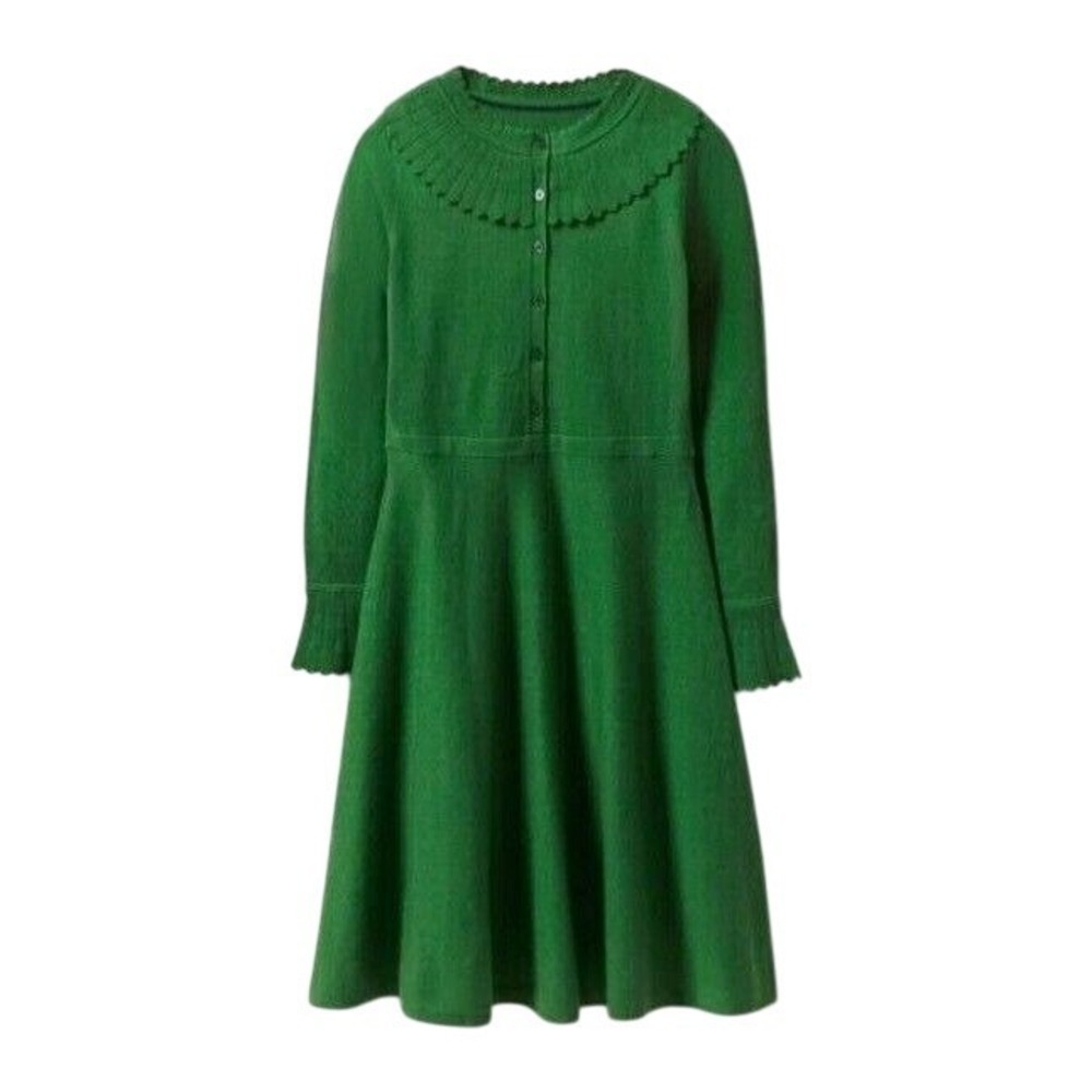 Boden Green Long-Sleeve Knit Fit-and-Flare Dress
